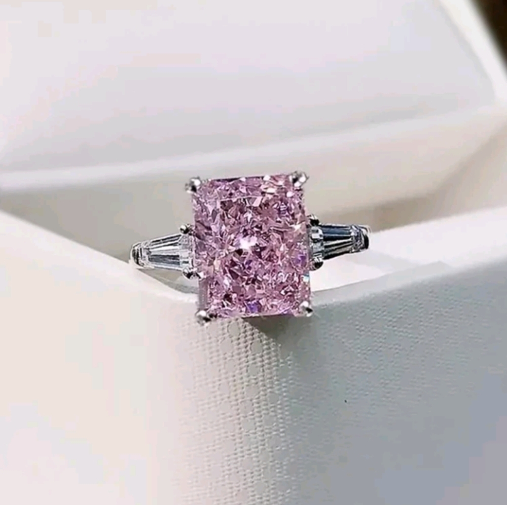 NEW women's pink CZ diamond ring, silver. Size 7